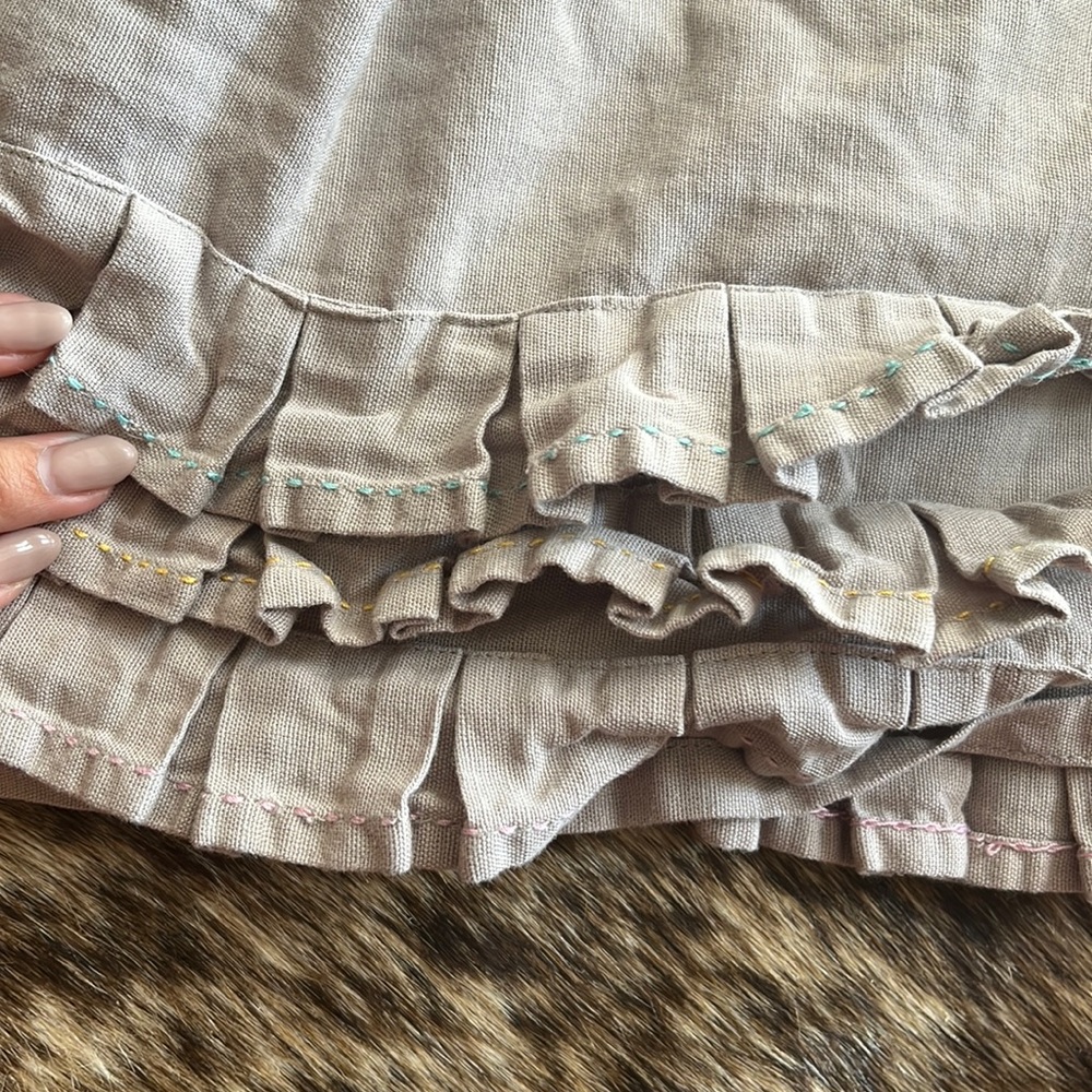 Land of Nod now Crate and Kids grey crib peacock skirt with colored stitching